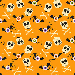 Cute Halloween symbols, monster and skull, seamless pattern.
