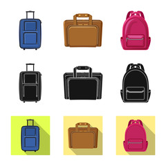 Isolated object of suitcase and baggage symbol. Collection of suitcase and journey stock vector illustration.