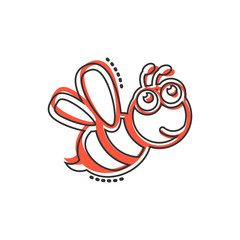 Vector cartoon bee icon in comic style. Wasp insect concept illustration pictogram. Bee business splash effect concept.