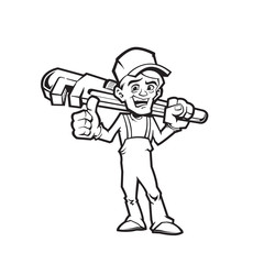 Plumber holding a wrench. Character isolated on white background. Vector illustration, eps 10.