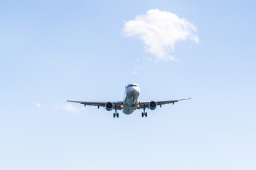Landing airplane in the sky