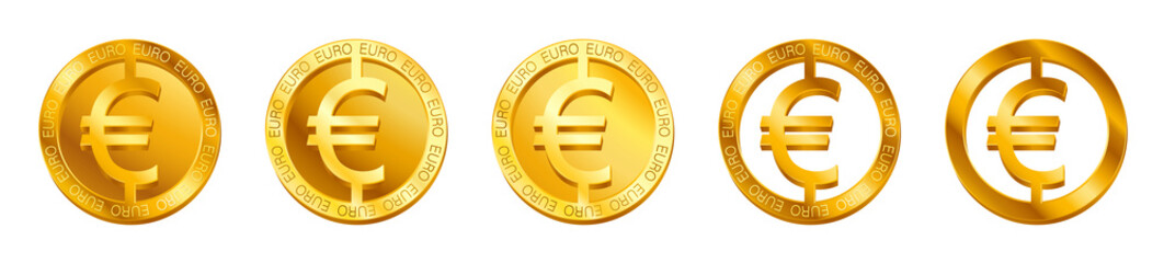 Vector money Euro sign (Euro coin icon) isolated on white background. Golden  EUR coin symbol design, European currency banking concept illustration