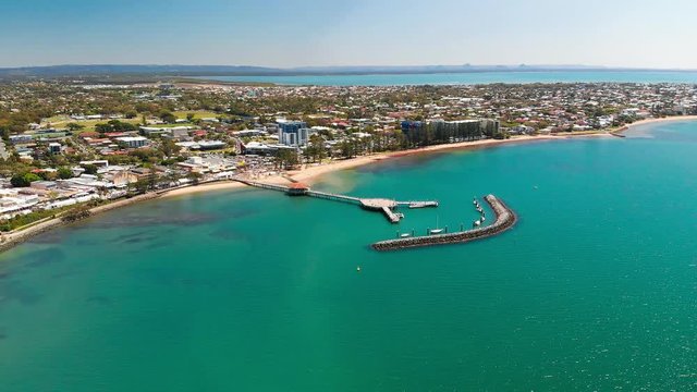 Aerial drone view of Settlement Cove Lagoon, Redcliffe, Australia
