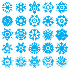 Set of Blue Snowflake Vector Icon Isolated