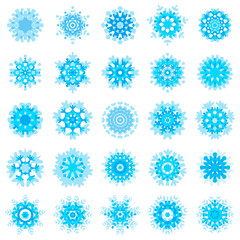 Set of Blue Snowflake Vector Icon Isolated