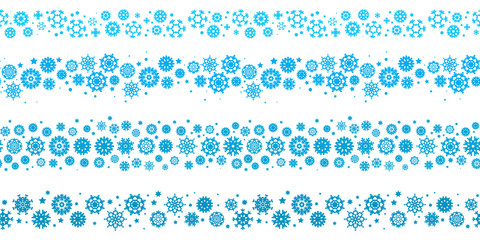 Blue Snowflake Vector Seamless Borders or Lines Isolated