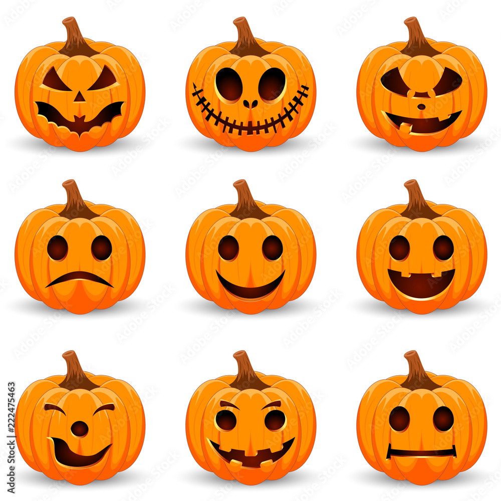 Poster set pumpkin on white background. the main symbol of the happy halloween holiday. orange pumpkin with