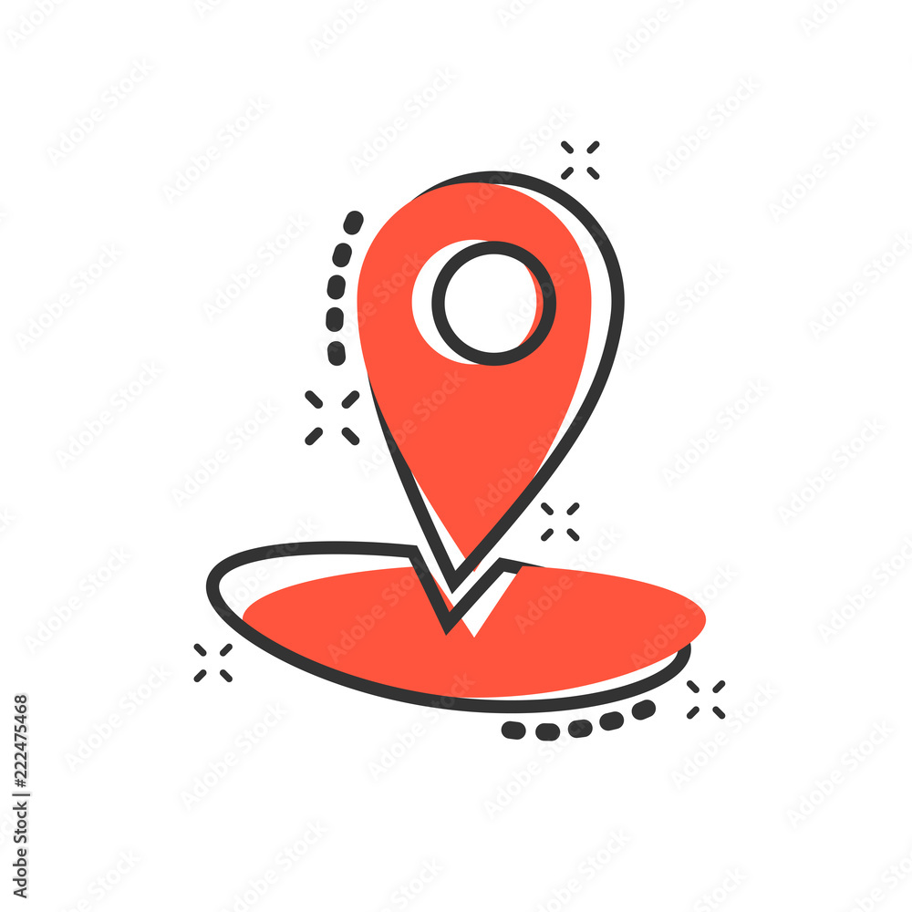 Poster vector cartoon map pointer icon in comic style. gps navigation mark illustration pictogram. pointer 