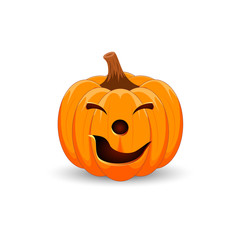 Pumpkin on white background. The main symbol of the Happy Halloween holiday. Orange pumpkin with smile for your design for the holiday Halloween. Vector illustration.