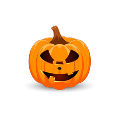 Pumpkin on white background. The main symbol of the Happy Halloween holiday. Orange pumpkin with smile for your design for the holiday Halloween. Vector illustration.