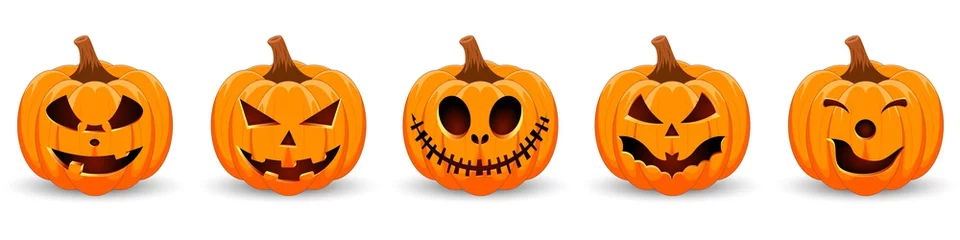 Poster Set pumpkin on white background. The main symbol of the Happy Halloween holiday. Orange pumpkin with smile for your design for the holiday Halloween. Vector illustration. © angelmaxmixam