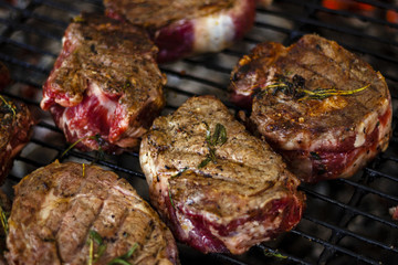 Beef steaks on the grill