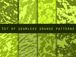 Grunge set of seamless pattern with clots and strokes. Marbled paper watercolor. For wallpaper, bed linen, tiles and fabrics. Vector illustration