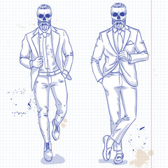 Fototapeta premium Vector set of two men with skull, beard