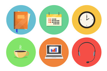 A set of flat icons on the office theme