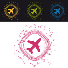 Airplane Buttons - Colorful  Circle Vector Illustration - Isolated On Black And White Background