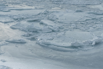 Frozen sea view on sunny day.