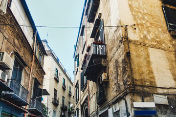 Street view of old town in Naples city, italy Europe
