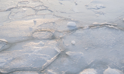 Frozen sea view on sunny day.