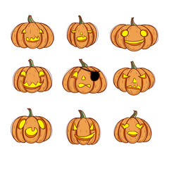 Pumpkin. Halloween pumkin vector orange icons set, set of orange pumkin emoticons