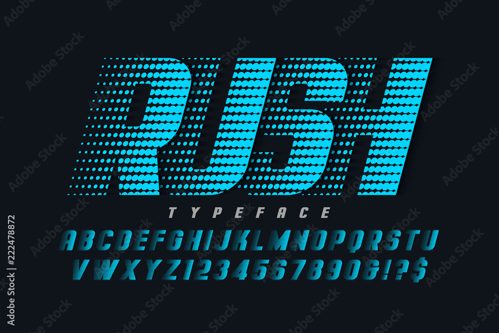 Poster racing display font design, alphabet, letters and numbers