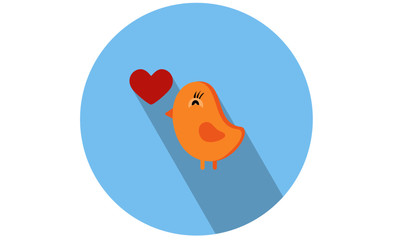 Bird with heart- love bird Vector isolated flat icon for web and mobile
