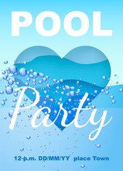 Vertical invitation on pool party with water paper layer effect. Vector illustration
