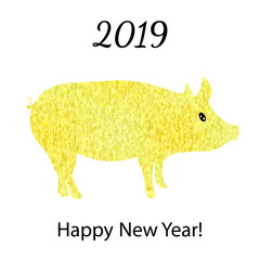 Silhouette of a golden pig. Happy 2019 New Year. Vector illustration
