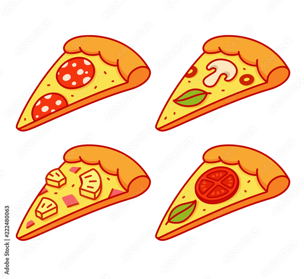 Wall mural Cartoon pizza slice set