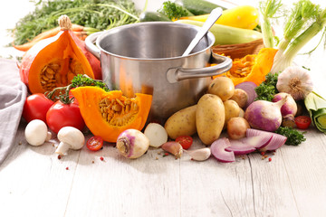 cooking pot and vegetable