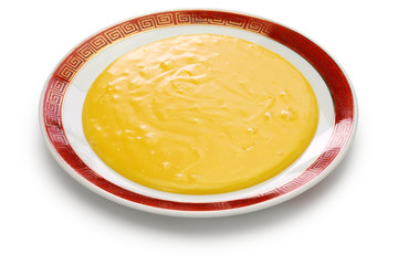 homemade chinese dessert, sweet non sticking egg yolk custard called san bu nian