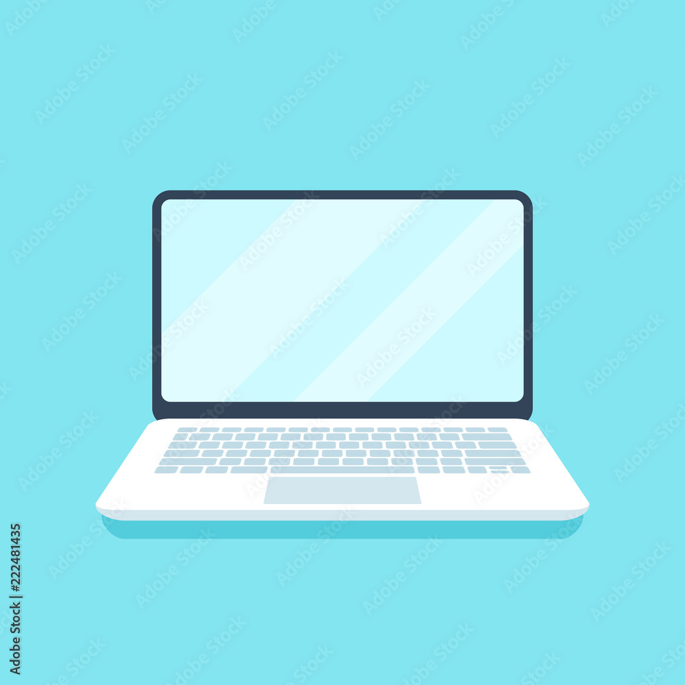 Poster flat laptop computer. mobile pc device, business laptops for professional user or personal computers