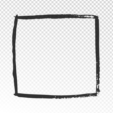 Grunge square frame. Black brush strokes cadre, watercolor paint brushes label design or hand drawn photo frames vector template