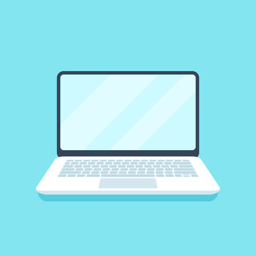 Flat laptop computer. Mobile pc device, business laptops for professional user or personal computers icon vector illustration