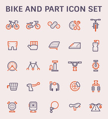 Bike accessory vector icon. Safety equipment and cloth i.e. helmet, glove, shoe. Part i.e. chain, wheel, frame, gear, disc brake, shock absorber. Sport vehicle for cyclist to ride, exercise, travel.