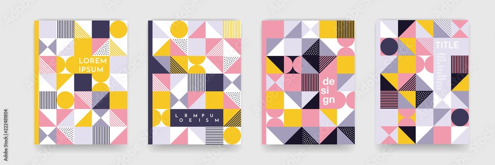 Leinwandbilder Triangle geometric pattern background texture for poster cover design. Minimal color vector banner template with circles, square