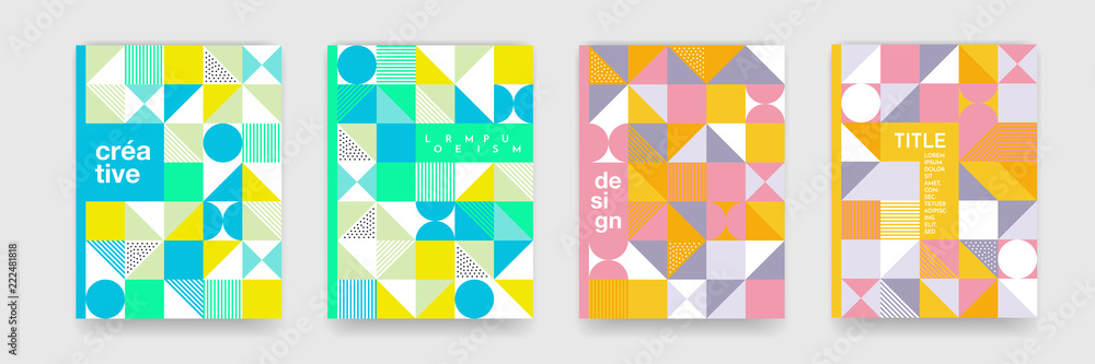Aufkleber Triangle geometric pattern b ackground texture for poster cover design. Minimal flat color vector banner template with circles, square