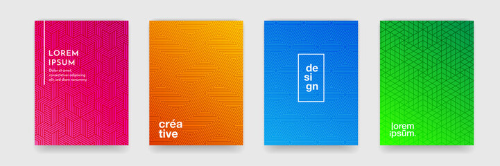 Abstract geometric pattern background with line texture for business brochure cover design. Gradient Pink, orange, purple, blue and green vector banner poster template