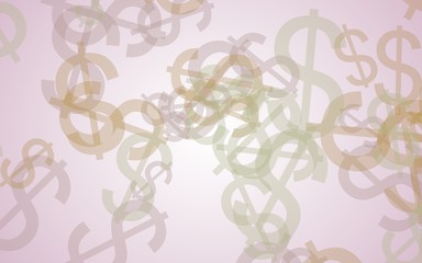 Multicolored translucent dollar signs on white background. Orange tones. 3D illustration