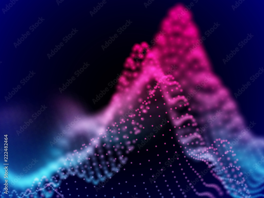 Aufkleber digital landscape with flowing dots. 3d particle sound waves. big data abstract visualization: busin