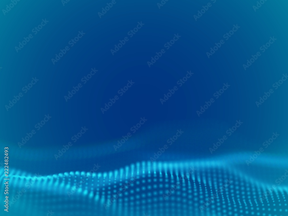 Poster abstract digital landscape or waves with flowing particles. big data or technology background. visua