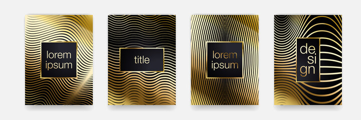 Luxury gold pattern background. Geometric golden line texture. Vector poster banner template set