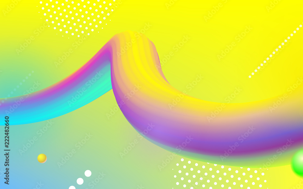 Poster Color gradient transition on trendy colorful background design. Vector abstract 3d wave of digital neon paint in geometric stripe shape and trendy gradient colors for music party poster