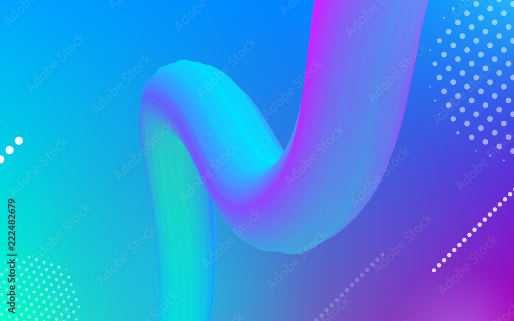 Poster Color gradient transition of 3D digital paint stripe on neon colorful background. Vector abstract wave design template layout for music party poster with geometric shape in trendy gradient colors