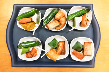Assorted Malaysia Nyonya kuih kueh served on plate