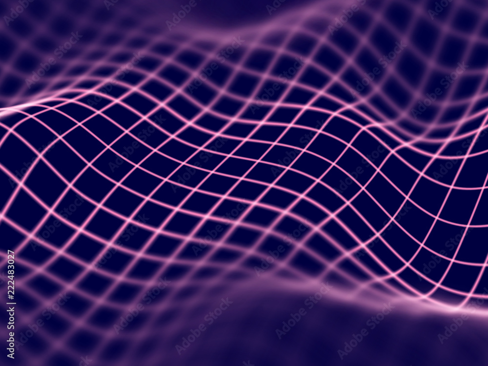 Aufkleber virtual reality concept: abstract digital landscape grid in cyberspace. 3d wireframe mountain landsc