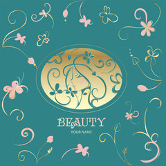 Beauty salon gold logo. Floral vintage frame of young beautiful woman. Beautiful woman head abstract logo template cosmetics spa hair logo concept icon