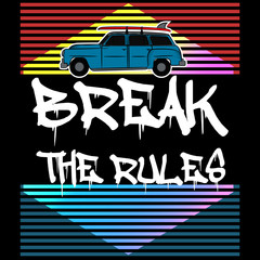 Ilustracion de auto estilo surf con textos