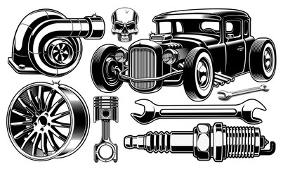 Design elements of car repair. - obrazy, fototapety, plakaty