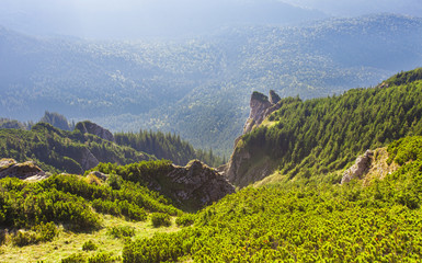 Conglomerate mountain landscape in Ceahlau, Romania